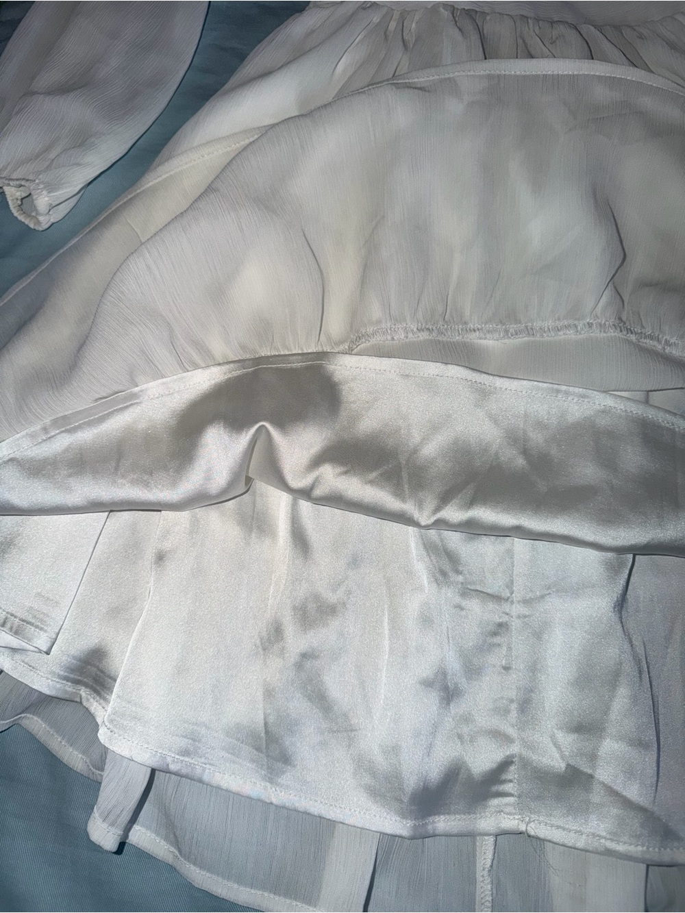 White Sheer Long-Sleeve Ruffled Mini Dress - Picture 3 of 6